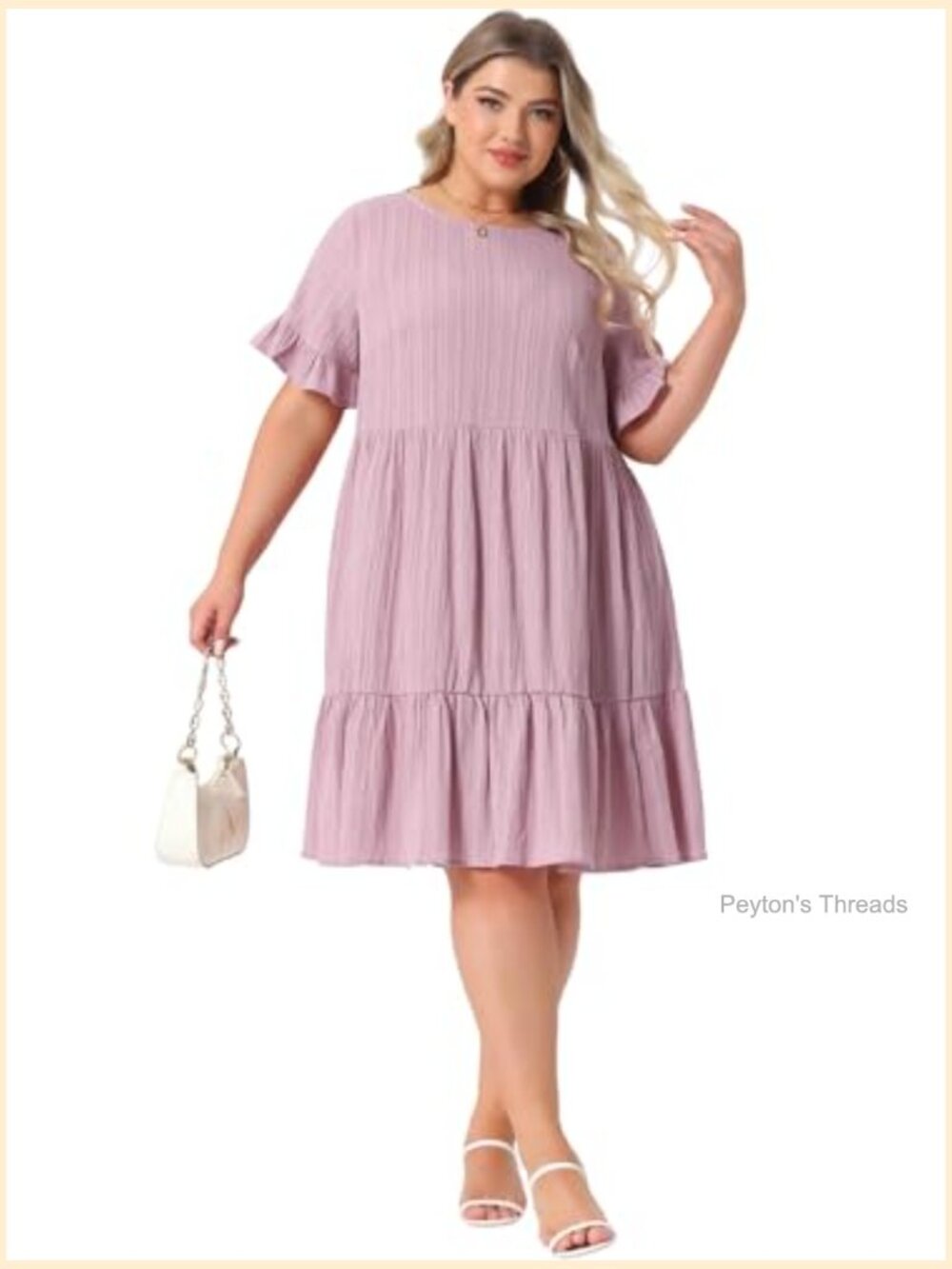 Plus Size A-Line Tiered Midi Dress with Ruffle Short Sleeves - Picture 3 of 5